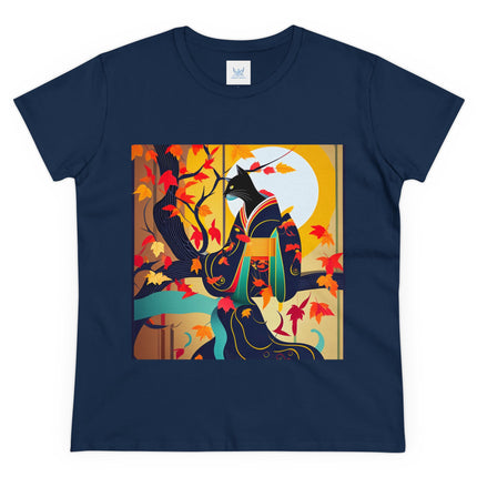 Black Cat in Kimono Women's Midweight Cotton Tee