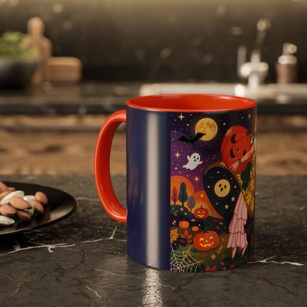 🎃🐈‍⬛ The Pumpkin Moon Embrace Colorful Mug – Whimsical Halloween Charm