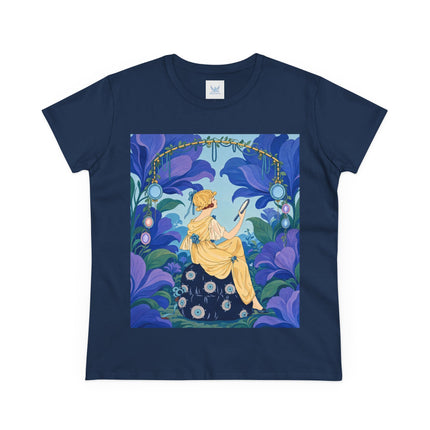 🪞🌺 The Enchanted Garden Mirror Cotton Tee – Art Deco Fashion Whimsy