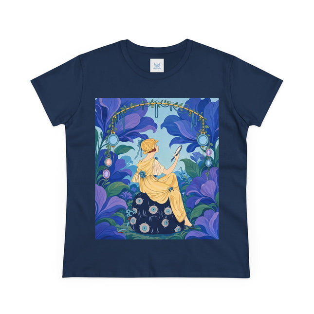 🪞🌺 The Enchanted Garden Mirror Cotton Tee – Art Deco Fashion Whimsy
