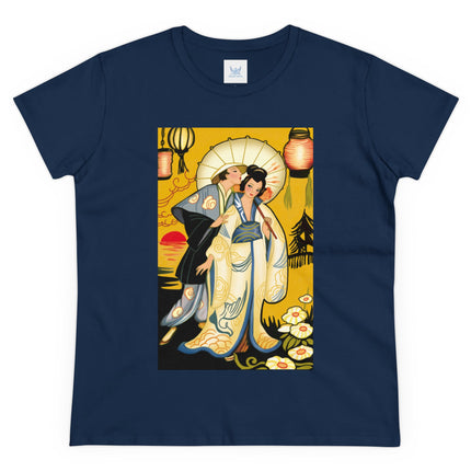 Golden Embrace: A Serene Moment of Love Women's Midweight Cotton Tee