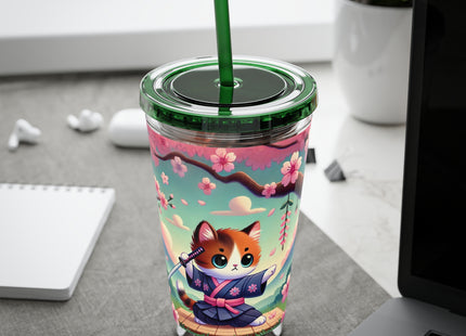 Samurai Kitten Sunsplash Tumbler with Straw, 16oz