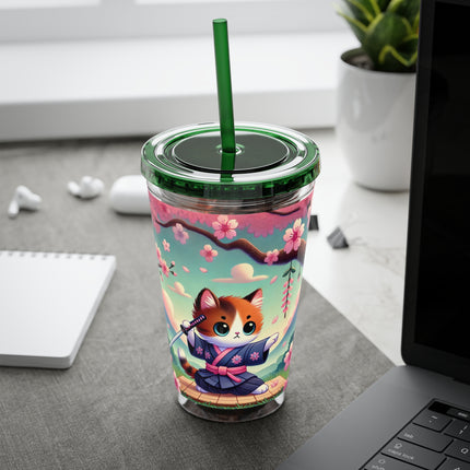 Samurai Kitten Sunsplash Tumbler with Straw, 16oz