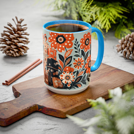🧳🌼 The Grand Floral Voyage Colorful Mug – Art Deco Travel Elegance