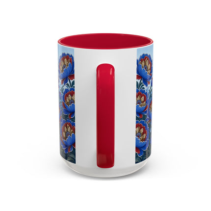 💙🌺 The Sapphire Blossom Garden Dancer Colorful Mug – Art Deco Fashion Fantasy