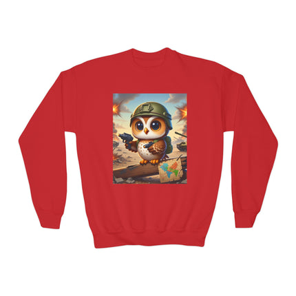 Owl on the Front Lines Youth Crewneck Sweatshirt – Courage, Wisdom & Quiet Strength
