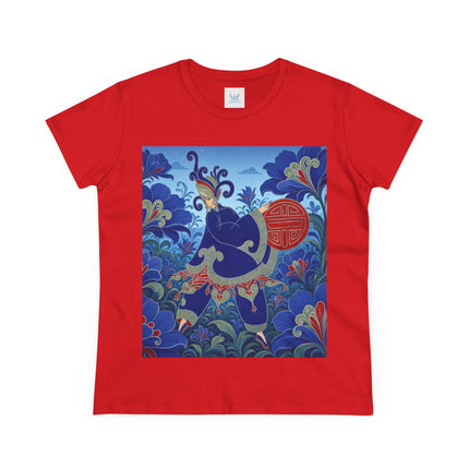 💙🌺 The Imperial Blue Garden Cotton Tee – Art Deco Oriental Elegance