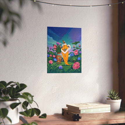 🪷✨ The Lady Of The Golden Lotus Stroll Matte Vertical Poster – Art Deco Floral Elegance