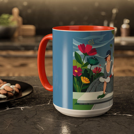 The Lady Of The Secret Garden Colorful Mugs – Art Deco Botanical Elegance