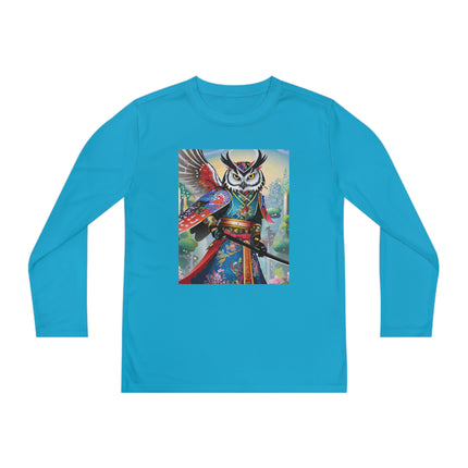 Cyberpunk Samurai Owl Youth Long Sleeve Competitor Tee – Futuristic Warrior & Neon Adventure