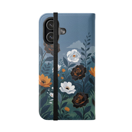 🌹💧 The Midnight Garden Keeper Flip Case – Art Deco Floral Fantasy