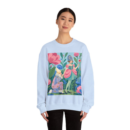 🌸🎭 The Garden Masquerade Crewneck Sweatshirt – Art Deco Floral Whimsy