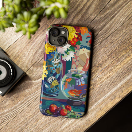 Floral Fishbowl Still Life Phone Case – Vibrant Harmony & Colorful Life