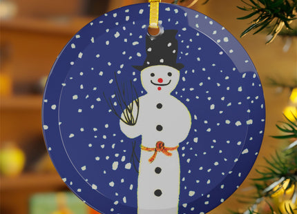 Snowman in Falling Snow Glass Ornament