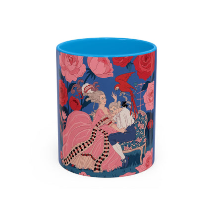 The Lady And The Scarlet Macaw Colorful Mugs – Art Deco Floral Elegance