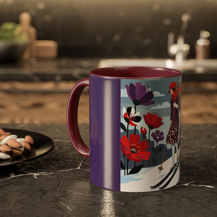 🎿❄️ The Winter Flower Skier Colorful Mug – Art Deco Alpine Fantasy