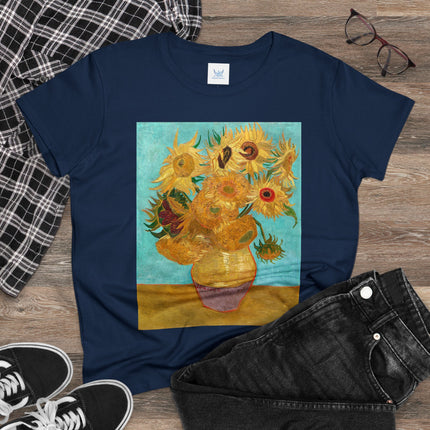 Vase with Twelve Sunflowers by Vincent van Gogh Women's Midweight Cotton Tee