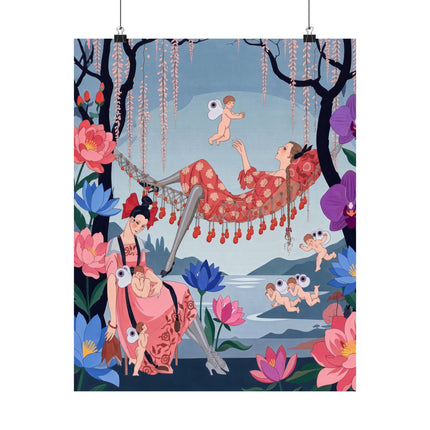 🪽🪷 The Garden Of Little Cupids Matte Vertical Poster – Art Deco Botanical Fantasy