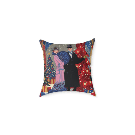 🎄✨ Christmas Eve Promenade Square Pillow – Art Deco Holiday Romance