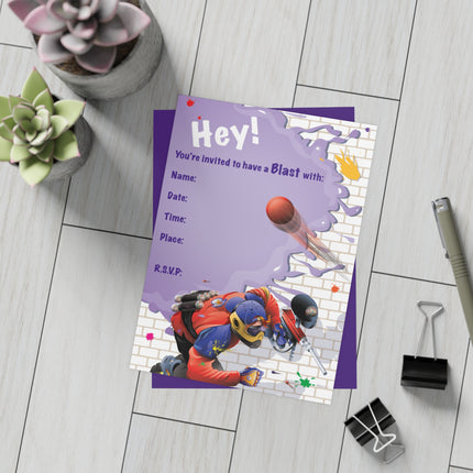 Paintball Battle Party Invitation! Bundles of 10, 30, 50 Pieces Available (envelopes included)