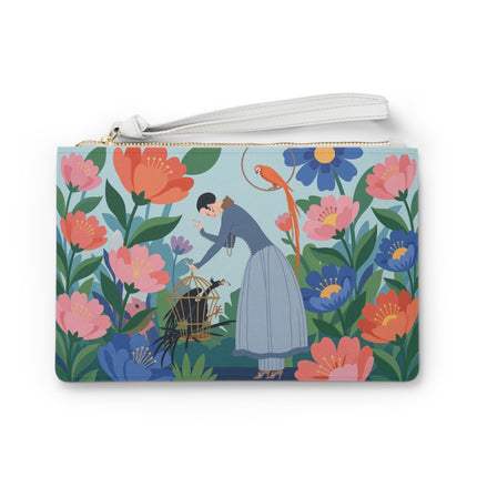 🦜🌺 The Lady Of The Garden Aviary Clutch Bag – Art Deco Floral Whimsy