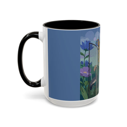 The Lady And The Enchanted Heron Colorful Mugs – Art Deco Botanical Elegance