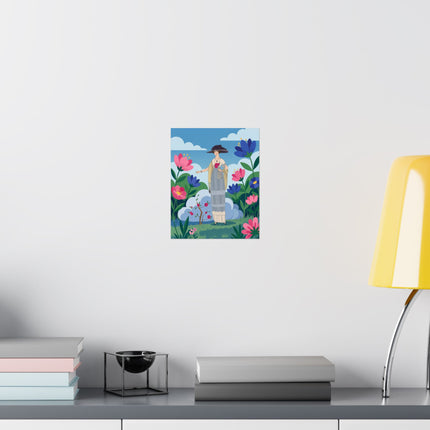 🌹🌤️ The Lady Of The Rose Garden Promenade Matte Vertical Poster – Art Deco Fashion Illustration