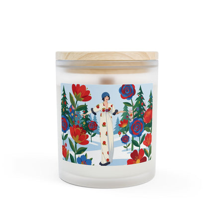 🌹🕯️ The Lady Of The Holiday Roses Frosted Glass Candle – Art Deco Christmas Elegance