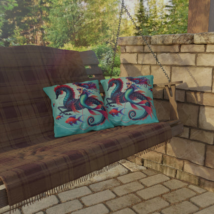 Mermaid & Sea Dragon Outdoor Pillows – Ocean Guardian & Mythic Beauty