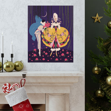 🌹🌙 The Lady Of The Moonlit Rose Masquerade Matte Vertical Poster – Art Deco Fashion Illustration