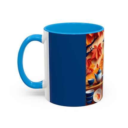 Blue Jay at an Autumn Tea Ceremony Colorful Mugs (11oz, 15oz)