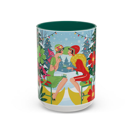 ☕🎄 Christmas Tea In The Snow Garden Colorful Mug – Art Deco Holiday Friendship