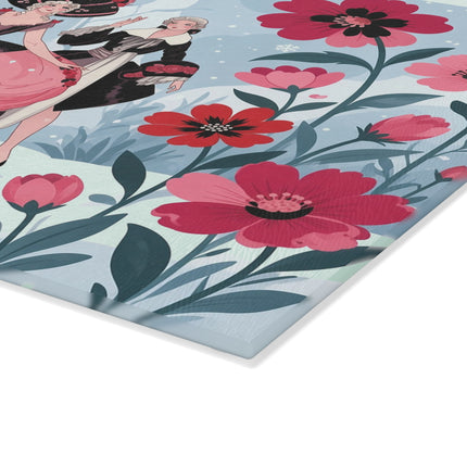 🌹❄️ The Ladies Of The Winter Rose Garden Glass Cutting Board – Art Deco Holiday Romance