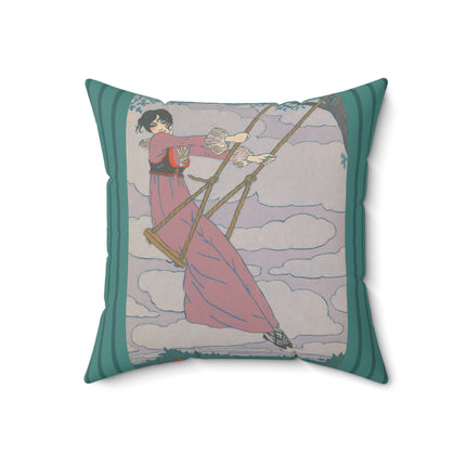 La balançoire by Georges Lepape Spun Polyester Square Pillow