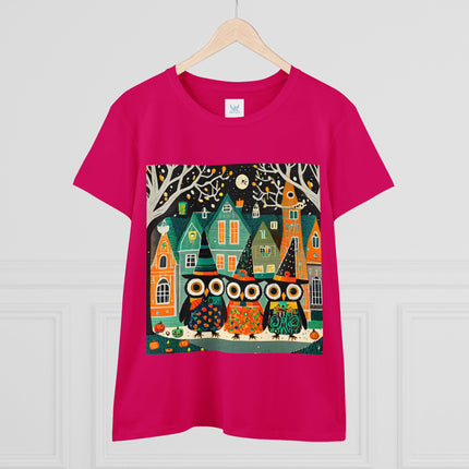 Night of the Trick-or-Treating Owlets Women's Midweight Cotton Tee