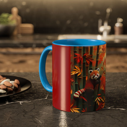 Red Panda at an Autumn Bamboo Grove Colorful Mugs (11oz, 15oz)