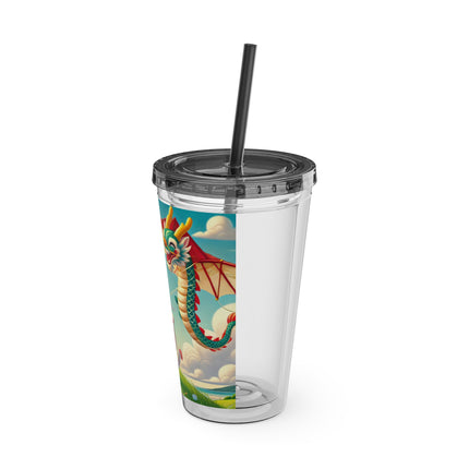 Geisha Kitten and the Dragon Kite Sunsplash Tumbler with Straw, 16oz