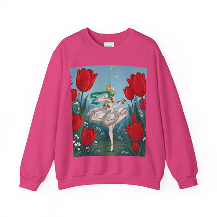 🌷🩰 The Scarlet Tulip Ballet Crewneck Sweatshirt – Art Deco Floral Whimsy
