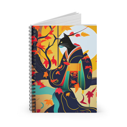 Black Cat in Kimono Spiral Notebook - Ruled Line
