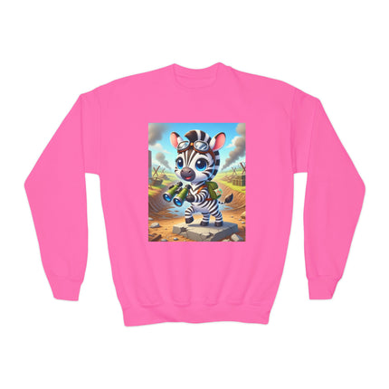 Zebra Lookout Youth Crewneck Sweatshirt – Adventure, Curiosity & Explorer Spirit