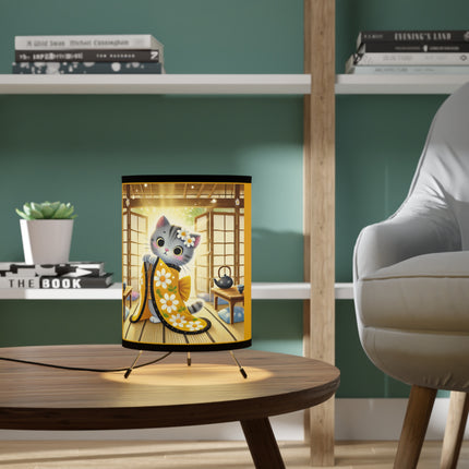 Playful Kitten in the Tea Room Tripod Lamp