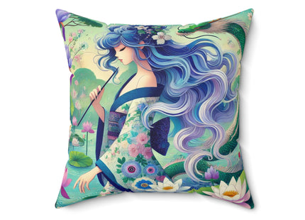 Fairy of the Koi Pond Spun Polyester Square Pillow