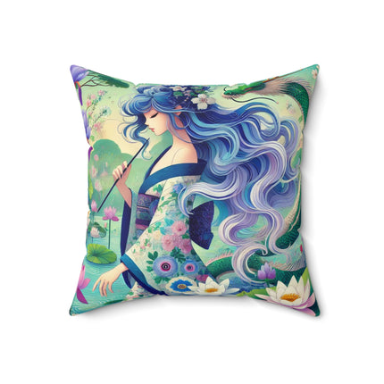 Fairy of the Koi Pond Spun Polyester Square Pillow