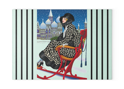 Elegant Winter Woman in Sleigh Glass Cutting Board