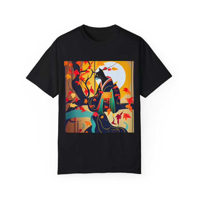 Black Cat in Kimono Unisex Garment-Dyed T-shirt