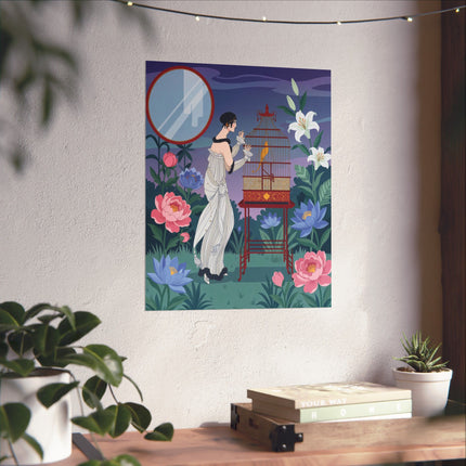 🦜🌸 The Lady Of The Garden Aviary Matte Vertical Poster – Art Deco Botanical Elegance