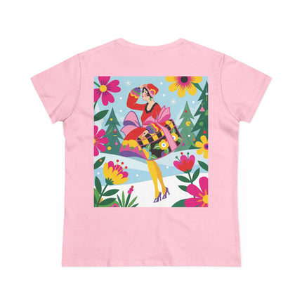 🎄🌺 Christmas In The Winter Garden Cotton Tee – Art Deco Holiday Whimsy