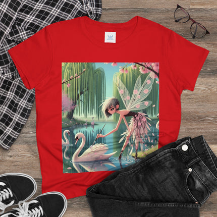 A Fairy Painting a Swan Cotton Tee