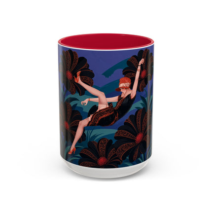 🖤🌺 The Midnight Floral Acrobat Colorful Mug – Art Deco Fashion Whimsy