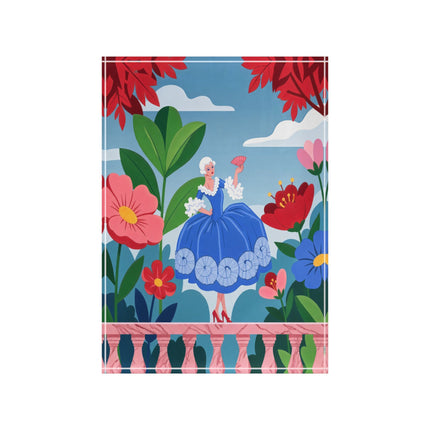 🌸🪭 The Lady Of The Grand Flower Terrace Acrylic Art Block – Art Deco Floral Elegance